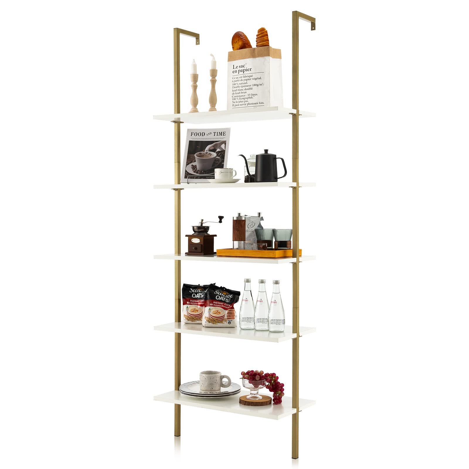 Tangkula 5-Tier Bookshelf Modern Wall Mounted Ladder Shelf